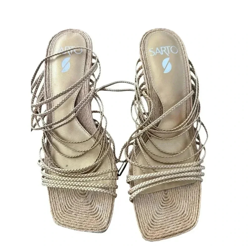 Sarto By Franco Sarto Open Toe Regina Ankle Tie Oat Sandal Size 7M